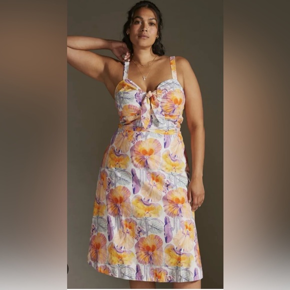 Anthropologie Dresses & Skirts - Anthropologie x Cecilia Pettersson Dress Womens Size 10 Floral Tie Front Midi